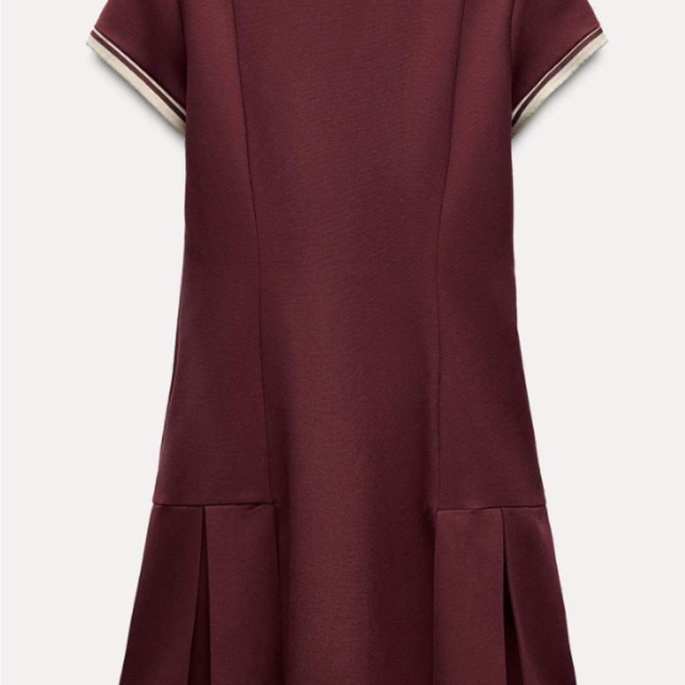 ZARA Women’s Pleated Burgundy Dress Size L | Structured Fit & Flare Maroon - Picture 8 of 11